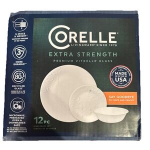 Corelle 12-Piece Modern Round Extra Strength Dinnerware Set, White
